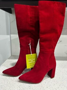Gianni Bini Red Suede Over-the-Knee Block Heel Boots
